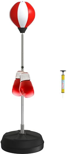 HOMCOM Punching Bag with Stand, Freestanding Boxing Set, Speed Bag with Speedball, 126-144cm Adjustable Height, Red