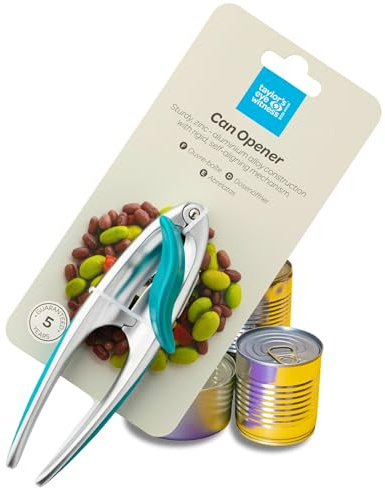 Premium 2-in-1 Manual Can Opener - Taylors Eye Witness, Easy to Use Tin Opener, Kitchen Gadget with Built-in Bottle Opener, Sturdy Zinc Aluminum Construction with Silver & Lagoon Colouring