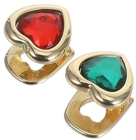 WRITWAA Goldzahn Hip Hop Schmuck 2stücke Einzelzahngrills mit Acryl Herzform und Hautfreundlichem Metall für Rapper Kostüme und Party Outfits in Rot und Grün