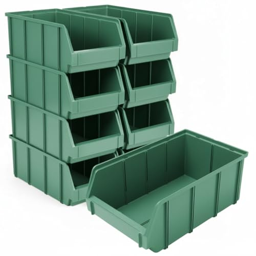 RODOPI 9er Set Stapelboxen, Größe XL | Sichtlagerkästen 489x304x185mm | Robuste Lagerboxen für Werkstatt, Garage, Keller | Aufbewahrung für großes Werkzeug & schwere Teile | Grün