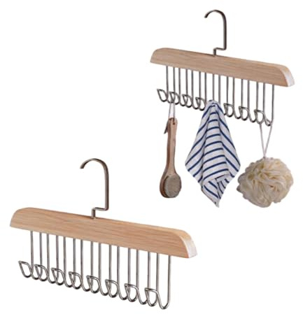 Appendiabiti per cintura, confezione da 2 grucce in legno con 8 ganci, 28 x 18,5 cm, organizer per armadio in legno naturale, supporto salvaspazio per cravatte, sciarpe, borse, reggiseni, canottiere