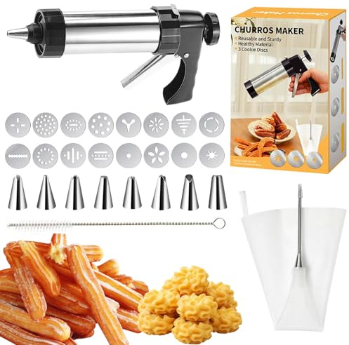 Gebäckpresse Für Spritzgebäck,Extrudierte Keksmaschinem Mit 16 Schablonen Und 9 Tüllen 1 saubere Bürsten,Garnierspritze für Kuchen Dessert Churros Maker(Kekspresse,Gebäckspritze Spritzbeutel)