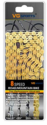 BDJXOZYH Bike Chain Mountain Bicycle Road Cycling 116 Links Chain Bike Parts, Golden, 8 Speed, Half Hollow, 8-speed Golden half hollow