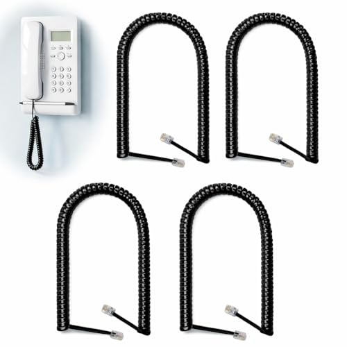 4PCS Cable de Teléfono Rizado RJ9, 300cm para Auriculares Telefónicos con Conexión Flexible, Cable de Teléfono RJ-9 para Libertad de Movimiento, Cable Rizado RJ-9 para Centrales Telefónicas