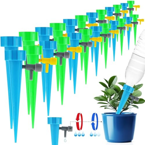NCKIHRKK Sistema de Riego Automático, 24 Piezas Riego por Goteo para Macetas Ajustable con Interruptor de Válvula de Control,Regar Plantas Macetas Flores para Jardín Hogar Interior Exterior Vacaciones