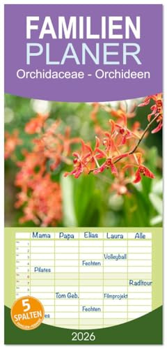 Familienplaner 2026 - Orchidaceae - Orchideen mit 5 Spalten (Wandkalender, 21 cm x 45 cm), CALVENDO: 12 Monate mit der wunderbar farbenfrohen Welt der Orchideen (CALVENDO Natur)
