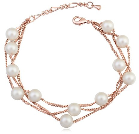 Crystalline Azuria Strangarmband Armband mit Kristallen Weiße simulierte Perles 18 kt Rosé Vergoldet für Damen 20 cm