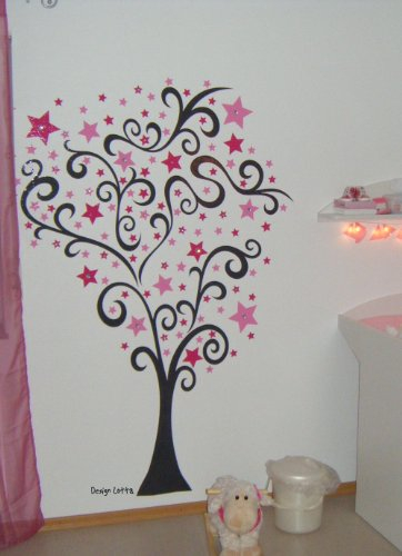 XXL Luxus Komplett-Set Wandtattoo Design Lotta - Glitzer Wandaufkleber mit Strass 140x170 Baum mit 114 bunten Sternen und Strasssteinen 610044, Wandtatoos, Wandtattoo für Rauhfaser, Tapetensticker, Türaufkleber fürs Kinderzimmer Mädchen, Tattoo aus Markenfolie
