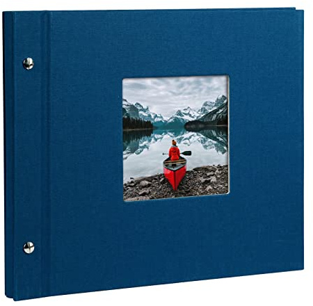 goldbuch 26895 Schraubalbum Bella Vista, Fotoalbum 30x25x2 cm, Leinen Blau | Erweiterbares Fotobuch mit Fensterausschnitt, blauem Leineneinband, 40 weiße Seiten und Pergamin, bis zu 80 Fotos 10x15 cm