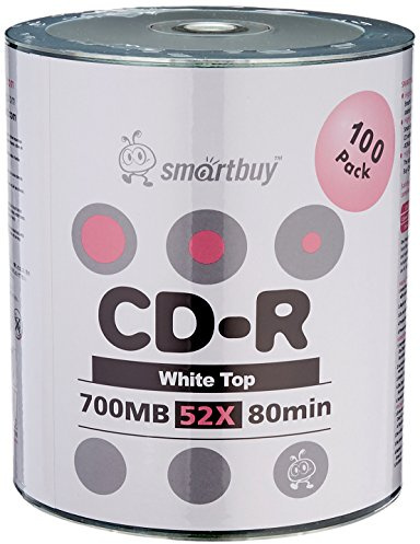 Smartbuy 100-disc 700mb/80min 52x CD-R White Top Blank Data Recordable Media Disc