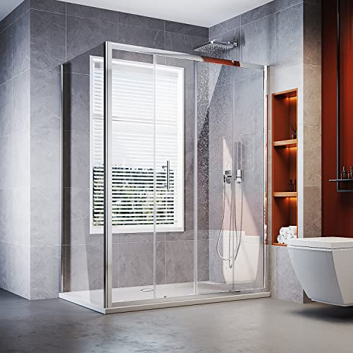 ELEGANT 1200 x 800 mm Sliding Shower Enclosure 6mm Glass Reversible Cubicle with Shower Tray and Waste + Side Panel