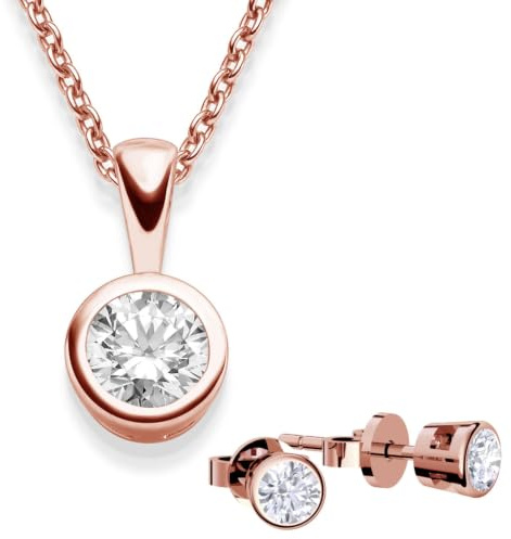 Schmuckset Rosegold 925 Damen Set Echt Schmuck Zirkonia Geschenkset Frauen | Silber 925 vergoldet, Kette und Ohrringe Halskette Damenkette Geschenkidee Liebe Weihnachten Jahrestag