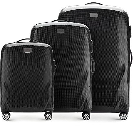 WITTCHEN PC Ultra Light Hartgepäck Reisekoffer Trolley Koffer 3er Koffer Set aus Polycarbonat Vier Lenkrollen TSA Kombinationsschloss Aluminium Teleskopgriff Größe (S+M+L) Schwarz