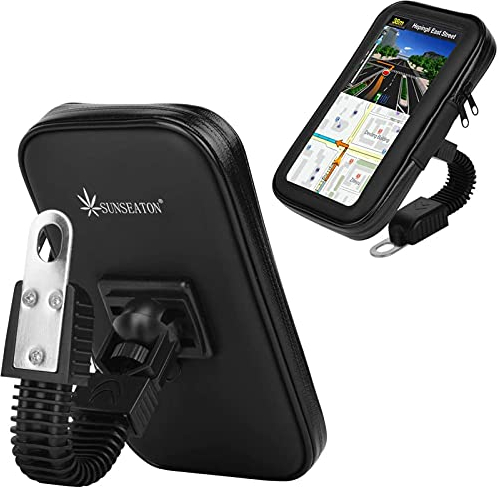 SUNSEATON Support Téléphone étanche, Universelle Waterproof Motocycle/Les Voitures électriques/Scooter Rétroviseur Téléphone Support avec 360° Rotation pour iPhone, Samsung Galaxy (L, Noir)