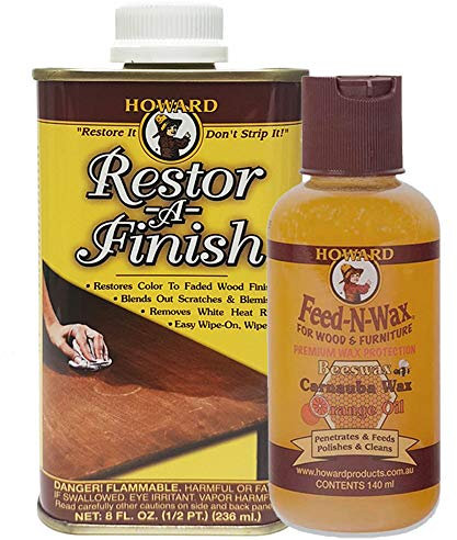 Restor A Finish Water Mark Remover Dark Oak + Feed N Wax. Removes Heat Rings, Water Stains, Scuffs, Watermarks, White Rings and Scratches in Wooden Furniture (236ml+140ml)