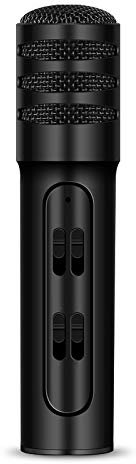 HWB AYSMG BGN-C7 Micrófono de Condensador Doble teléfono móvil Karaoke Cantar en Vivo Micrófono Tarjeta de Sonido incorporada (Negro) (Color : Black)