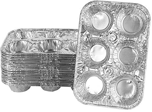 PLASTICPRO Aluminum Foil Muffin Pans Reusable and Disposable, Holds 6 Cupcakes/Muffin & Pie foil Pan Pack of 20