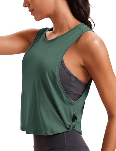 CRZ YOGA Damen Sport Tank Top Ärmelloses Leichte Fitness Crop Top Sommer Yoga Shirt Lässig Oberteile Sporttop Graphitgrün 42