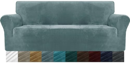 MAXIJIN Thick Velvet Sofabezüge 3-Sitzer Super Stretch rutschfeste Couchbezug für Hunde Katze Haustierfreundlich 1-teilige elastische Möbel Protector Plüsch Sofa Schonbezüge (3 Sitzer, Staubiges Blau)