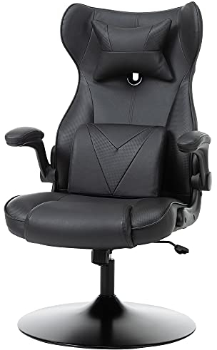 Vinsetto Gaming Stuhl ergonomischer Gamer Stuhl mit Kopfstütze und Lendenkissen höhenverstellbar Bürostuhl Gamingstuhl mit Wippfunktion Schwarz