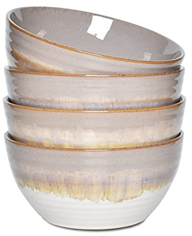 Bosmarlin Ceramic Cereal Bowl Set of 4, 26 Oz, Soup Bowl for Oatmeal, Salad, Dishwasher and Microwave Safe, Reactive Glaze (Brown, 6 in)