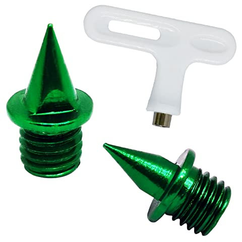ERDANER Grüne Spikes aus Karbonstahl, 1/4 Zoll (0.65 cm), für Leichtathletik-Spikes, Schuhe, Nagelzubehör mit einem Nagelzieher, Spike-Schraubenschlüssel, Sprint oder Cross-Country, 17 Stück