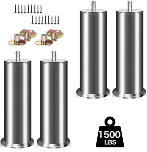 RHUAFET 4 stycken möbelfötter i rostfritt stål, 12 cm sofffötter, möbelben, metall, för skåpfötter, säng, ben/soffa, ben/bordsben, höjdjusterbar, använd M8-skruvar, stöd för över 800 kg