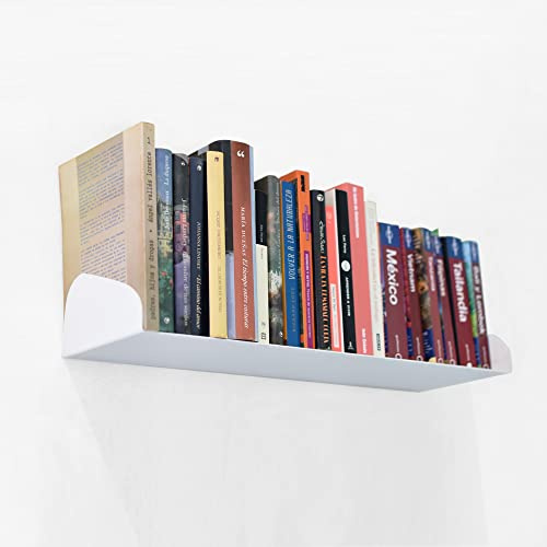 MILUKA Wandregal weiß Metall 60 cm, Schwebendes Bücherregal | Modulares Regalsystem mit schwebendem Bücher-Effekt, stabile Stahlkonstruktion für Bücher, Deko oder Küche, Made in Spain