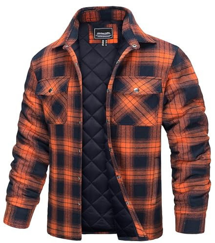 TACVASEN Mens Flannel Shirt Jacket for Men Long Sleeve Jacket Flannel Lined Plaid Button Down Shirts Casual Men's Jacket Insulated Jacket