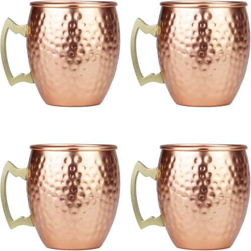 AakratiCraft ® Handmade Pure Copper Hammered Moscow Mule Mug,Set of 4 Mugs(Capacity 16.90 oz per pc)