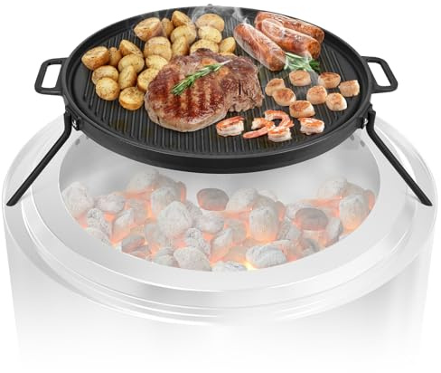 Onlyfire Cast Iron Griddle Plate Grill Top for Solo Stove Bonfire 19.5& Yukon 27 Fire Pit, φ45cm Round Grill Pan Camping Fire Pit Accessory with Detachable Legs