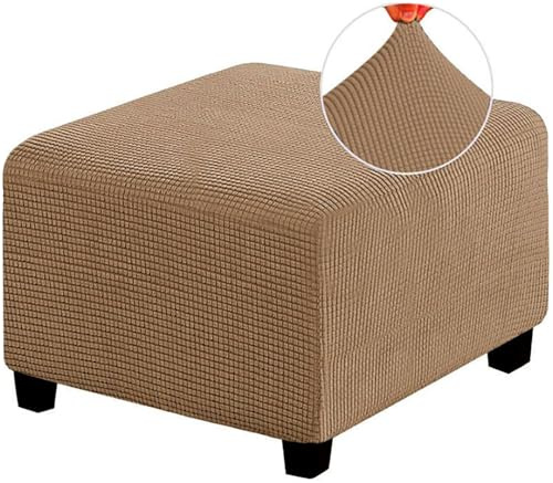 Uavchy Copri Pouf Elasticizzato Copri ottomano Piazza Copri Pouf poggiapiedi Divano Copertura Protettiva per poggiapiedi rett,Cachi