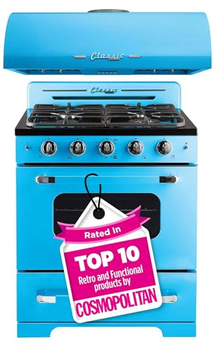Unique Appliances UGP-30CRP-RB Classic Retro 2-Piece Freestanding Gas 3 Fan Speed-Electric Hood, Range with Convection Oven and 4 Burners, 30, Ocean Mist Turquoise