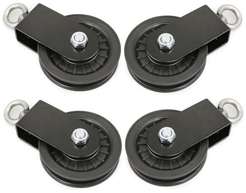 4 x 90mm Seilrolle mit U Haltebügel | Umlenkrolle | Drahtseilrolle 360° drehbar für Fitnessgeräte | Flaschenzug Riemenscheibe Für Gym, Kabelmaschine | Seilrolle mit Kugellager für Stahlseil Ø 5-6mm