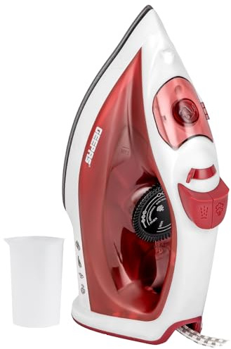 GEEPAS Steam Iron | Clothes Dry & Steam Press | 30s Fast Heat-Up, Vertical Steaming | Nonstick Soleplate, Adjustable Temperature | 120ml Water Tank with 0.5g/Steam Output | 2 Year Warranty 1800W Red