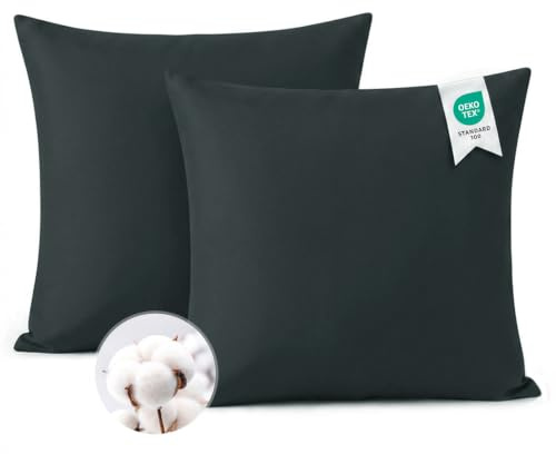 Aisbo Kissenbezug 80x80 Baumwolle 2er Set - weiche Kopfkissenbezug 80 x 80 Anthrazit mit Reißverschluss, 80x80cm Grau Pillow Cover Pillowcase