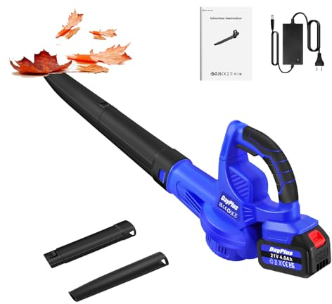 HSHa Soffiatore per foglie, 300 W, senza fili, con batteria da 4000 mAh e caricabatterie, 2 tubi rimovibili, aspiratore elettrico per foglie da giardino