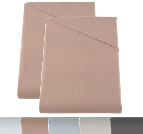 BaSaTex Bettlaken, 2er Pack, 150x250, Taupe | 100% Baumwolle, Klassisches, Betttuch, Leintuch, Haustuch ohne Gummizug