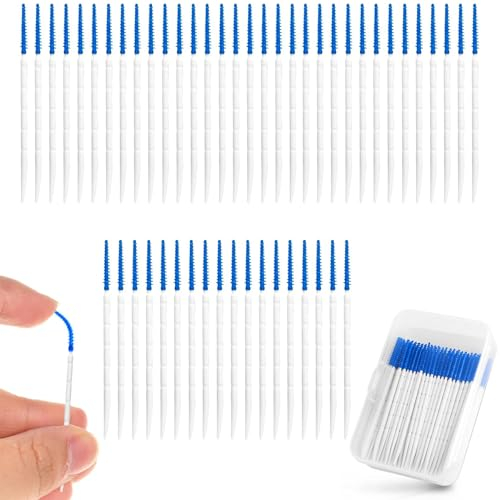 200 Stück Interdentalbürsten, 2 in 1 Silikon Zahnbürsten Zahnseide Picks Bürsten Dual-Use Zahnbürsten Oral Tooth Picks für die Zahnreinigung (Blau)