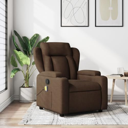 Homgoday Massagesessel Fernsehsessel Relaxsessel mit Liegefunktion Liegesessel Ruhesessel Polstersessel Sessel Verstellbare Rückenlehne Fußteil | Vibrationsfunktion Braun Stoff