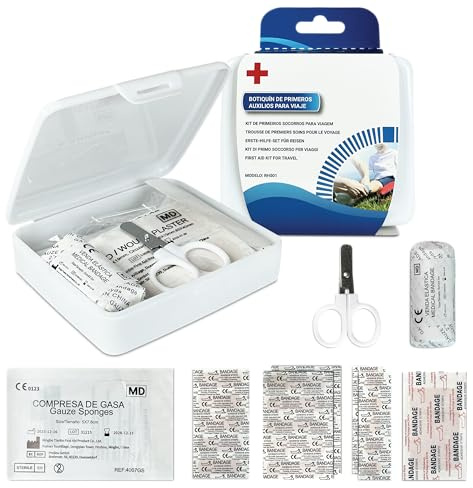 Kit de Primeros Auxilios de Viaje 30 Piezas - Mini Botiquín First Aid Kit Tamaño de Bolsillo para Viajar, Acampadas, Montaña, Supervivencia, Coche