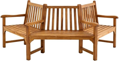 CLP Baumbank aus Teakholz halbrund Kenna, wetterfeste Gartenbank 180 Grad mit Armlehnen und Rückenlehne, Teakbank massiv für Bäume, Größe:250 cm