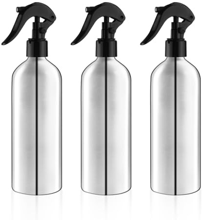 DynnnDy 3 Pack Aluminum Spray Bottles with Adjustable Nozzle 500ml/17oz Silver Metal Fine Mist Atomizer Refillable Sprayer for Hairdressing Watering Plants Cleaning Cooking