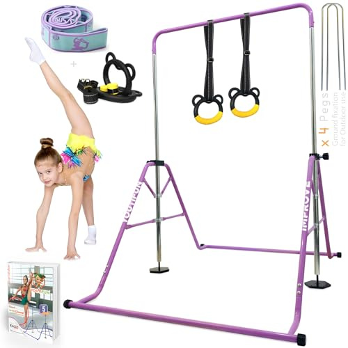 62 Gymnastics bar sets for 3 to 12, Foldable, 5 Heights kids gym equipment