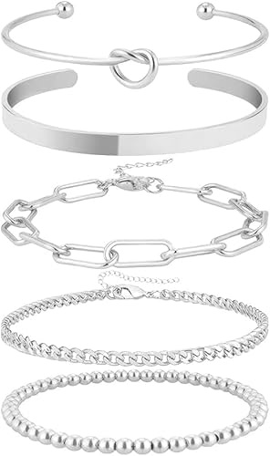 TOFBS 5 Pièces Bracelet Jonc Nœud Chaîne Manchette Ajustable Ensemble Bijoux Femme Minimaliste Élégant Classique tendance