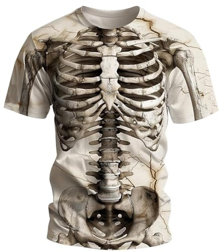 Caxndycing T-Shirt Herren Skelett Brustkorb Männer Tshirt Totenkopf Gesicht Bandana Hals Gamasche Halloween Kostüm Aufdruck Rundhals Tee Halloween-Kostüm Gruselig Horror Leicht Tops