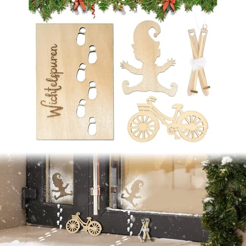 FiveMileBro Wichtelschablone fußabdrücke, wichtel fußabdrücke, kreativset wichteltür zubehör weihnachtswichtel, Holz wichtel fußabdrücke Schablone Fenster Weihnachten deko (B)