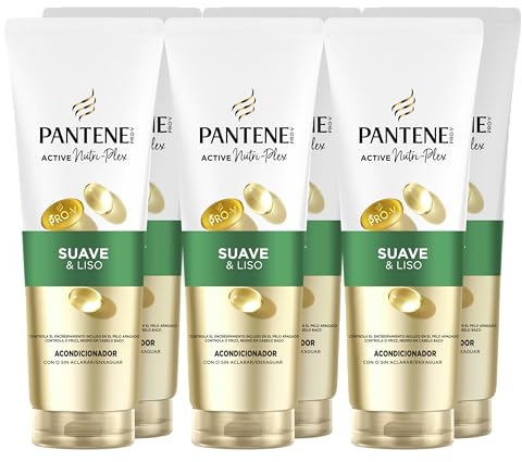 Pantene Pro-V Suave y Liso Acondicionador 6x160ml, Pelo Encrespado y Apagado. Uso Diario. Con Provitamina B5 y Mezcla de Nutrientes. Active Nutri-Plex