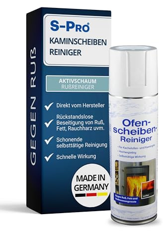 S-PRO Kamin- & Ofenscheiben-Reiniger Aktivschaum 300 ml Spray I Effektive Ruß-, Rauchharz- & Fettentfernung I Schnell, Einfach & Ohne Schrubben I Ideal für Kachelofen, Kaminglas & Backofen