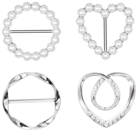 4pcs Scarf Ring Clip, T-Shirt Tie Clips, Corner Knotted Button for Women, Side Waist Tightener Clips, Round Circle Belt Buckle, Clothing Wrap Holder Clip